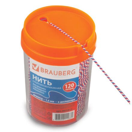 Нить хлопчатобумажная для прошивки документов, ТРИКОЛОР, диаметр 1,6 мм, длина 120 м, в диспенсере, BRAUBERG, 601813 Нить хлопчатобумажная для прошивки документов, ТРИКОЛОР, диаметр 1,6 мм, длина 120 м, в диспенсере, BRAUBERG, 601813