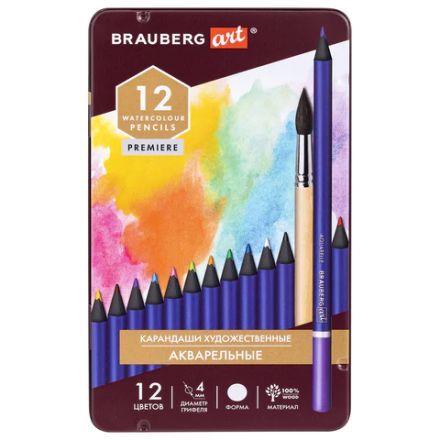Карандаши художественные цветные акварельные BRAUBERG ART PREMIERE, 12 цветов, грифель 4 мм, металл, 181533 Карандаши художественные цветные акварельные BRAUBERG ART PREMIERE, 12 цветов, грифель 4 мм, металл, 181533