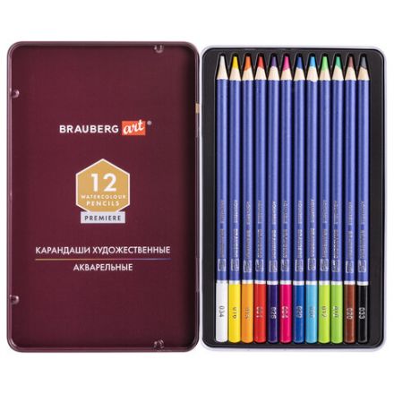 Карандаши художественные цветные акварельные BRAUBERG ART PREMIERE, 12 цветов, грифель 4 мм, металл, 181533 Карандаши художественные цветные акварельные BRAUBERG ART PREMIERE, 12 цветов, грифель 4 мм, металл, 181533