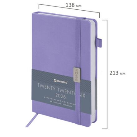 Ежедневник датированный 2026, А5, 138x213 мм, BRAUBERG "Control", под кожу, держатель для ручки, сиреневый, 117125 Ежедневник датированный 2026, А5, 138x213 мм, BRAUBERG "Control", под кожу, держатель для ручки, сиреневый, 117125