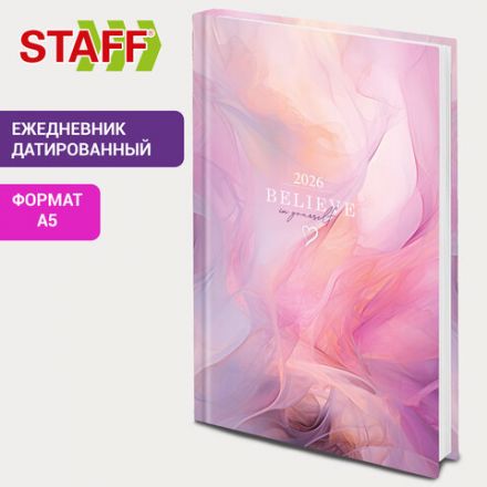 Ежедневник датированный 2026 145х215 мм, А5, STAFF, ламинированная обложка, "Delicate", 117330