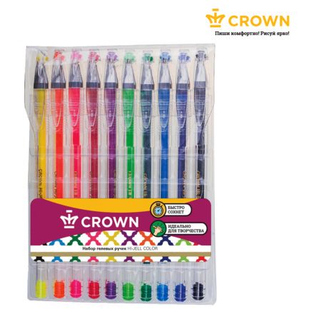 Набор гелевых ручек Crown "Hi-Jell Color" 10шт., 10цв., ПВХ уп., европодвес Набор гелевых ручек Crown "Hi-Jell Color" 10шт., 10цв., ПВХ уп., европодвес