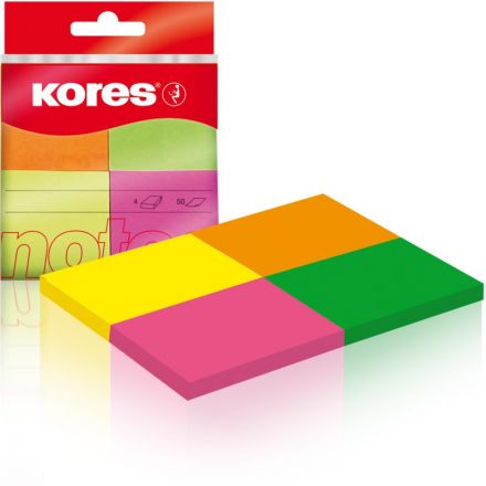 Стикеры Kores 40x50 мм неоновые 4 цвета (4 блока по 50 листов) Стикеры Kores 40x50 мм неоновые 4 цвета (4 блока по 50 листов)