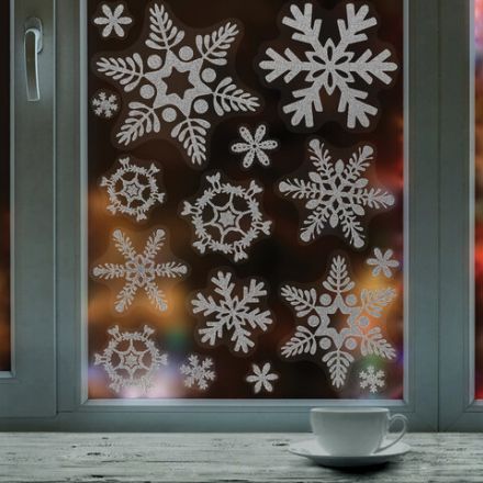 Наклейка для окон, 64 СНЕЖИНКИ, КОМПЛЕКТ 4 шт., 30х38 см, глиттер, серебро, ЗОЛОТАЯ СКАЗКА, 592571
