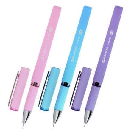 Ручки гелевые с грипом BRAUBERG "VIVID PASTEL", СИНИЕ, НАБОР 3 ШТ., игольчатый узел 0,5 мм, линия письма 0,35 мм, 144540