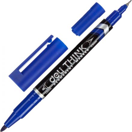 Маркер перманентный двусторонний Deli Think 0,5/1 мм синий EU211-BL Маркер перманентный двусторонний Deli Think 0,5/1 мм синий EU211-BL