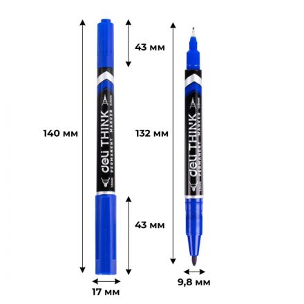Маркер перманентный двусторонний Deli Think 0,5/1 мм синий EU211-BL Маркер перманентный двусторонний Deli Think 0,5/1 мм синий EU211-BL