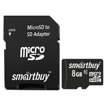 Карта памяти micro SDHC, 8 GB, SMARTBUY, 10 Мб/сек. (class 10), с адаптером, SB8GBSDCL10-01 Карта памяти micro SDHC, 8 GB, SMARTBUY, 10 Мб/сек. (class 10), с адаптером, SB8GBSDCL10-01