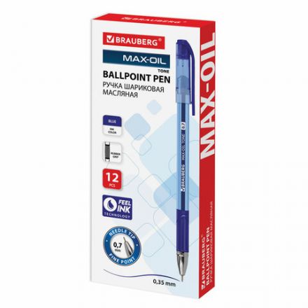 Ручка шариковая масляная с грипом BRAUBERG "Max-Oil Tone", СИНЯЯ, узел 0,7 мм, линия письма 0,35 мм, 142693