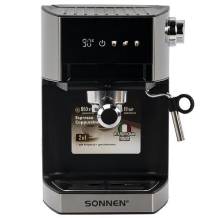 Кофеварка рожковая с дисплеем SONNEN CM-2066, ручной капучинатор, сенсор, 1 л, 950 Вт, 19 бар, 457882 Кофеварка рожковая с дисплеем SONNEN CM-2066, ручной капучинатор, сенсор, 1 л, 950 Вт, 19 бар, 457882