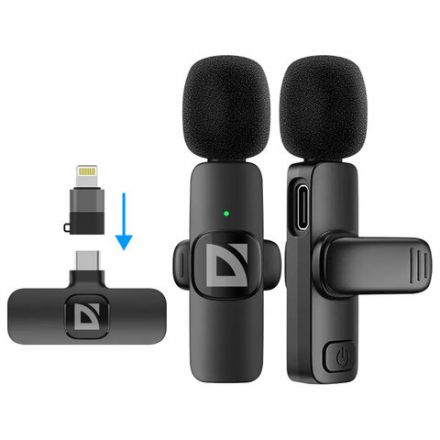 Микрофон беспроводной петличный DEFENDER Talky-138, 64 дБ, 2 микрофона, адаптер, черный, 64152