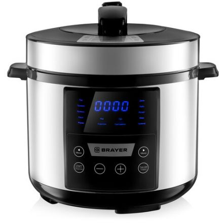 Мультиварка-скороварка BRAYER BR2400, 900 Вт, 5 л, 12 программ, серебро Мультиварка-скороварка BRAYER BR2400, 900 Вт, 5 л, 12 программ, серебро