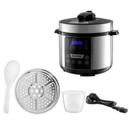 Мультиварка-скороварка BRAYER BR2400, 900 Вт, 5 л, 12 программ, серебро Мультиварка-скороварка BRAYER BR2400, 900 Вт, 5 л, 12 программ, серебро