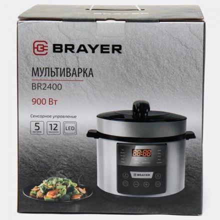 Мультиварка-скороварка BRAYER BR2400, 900 Вт, 5 л, 12 программ, серебро Мультиварка-скороварка BRAYER BR2400, 900 Вт, 5 л, 12 программ, серебро