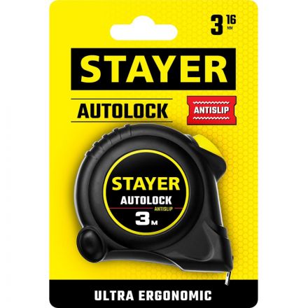 Рулетка с автостопом STAYER  AutoLock 3м х 16мм (2-34126-03-16) Рулетка с автостопом STAYER  AutoLock 3м х 16мм (2-34126-03-16)