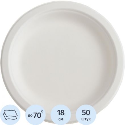 Тарелка одноразовая биоразлагаемая D=180 мм, 50шт/уп Тарелка одноразовая биоразлагаемая D=180 мм, 50шт/уп