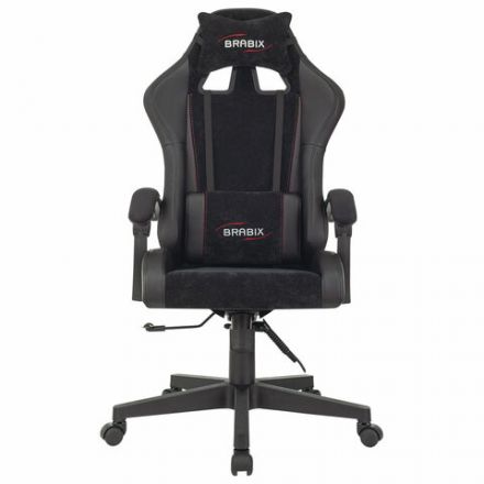 Кресло компьютерное BRABIX "Striker GM-121", синхромеханизм, 2 подушки, экокожа/велюр, черное, 532962