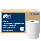 Полотенца бумажные рулонные 150 м, Tellus/TORK Matic (Система H1) ADVANCED, 2-слойные, белые, КОМПЛЕКТ 6 рулонов, 120067