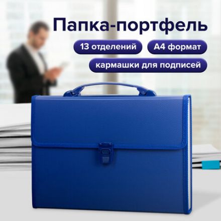 Папка-портфель пластиковая BRAUBERG А4 (332х245х35 мм), 13 отделений, синяя, 221379 Папка-портфель пластиковая BRAUBERG А4 (332х245х35 мм), 13 отделений, синяя, 221379