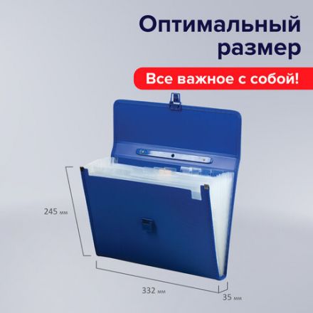 Папка-портфель пластиковая BRAUBERG А4 (332х245х35 мм), 13 отделений, синяя, 221379 Папка-портфель пластиковая BRAUBERG А4 (332х245х35 мм), 13 отделений, синяя, 221379