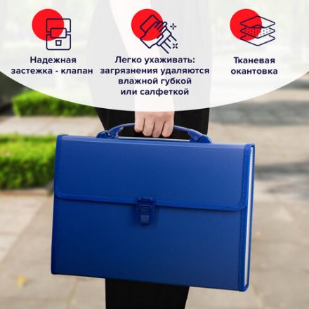 Папка-портфель пластиковая BRAUBERG А4 (332х245х35 мм), 13 отделений, синяя, 221379 Папка-портфель пластиковая BRAUBERG А4 (332х245х35 мм), 13 отделений, синяя, 221379
