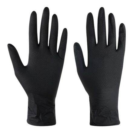 Перчатки нитриловые сверхпрочные с текстурой SFM MEGA TEX BLACK, Германия, 25 пар (50 штук), размер 7-8 (средний)