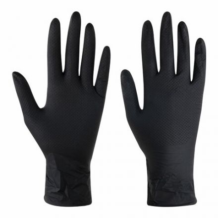 Перчатки нитриловые сверхпрочные с текстурой SFM MEGA TEX BLACK, Германия, 25 пар (50 штук), размер 7-8 (средний)