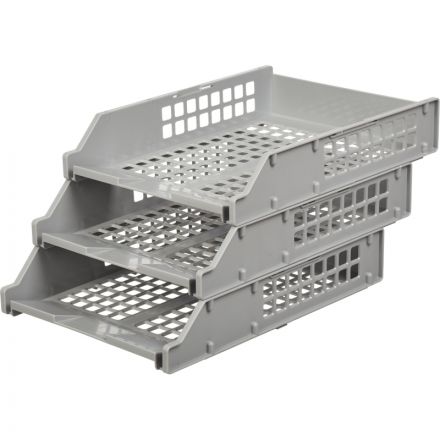 Лоток для бумаг горизонтальный Стамм Strong на металлических стержнях серый (3 штуки в упаковке) Лоток для бумаг горизонтальный Стамм Strong на металлических стержнях серый (3 штуки в упаковке)