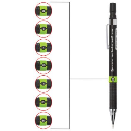 Карандаш механический 0,5 мм, BRAUBERG "Ring", ластик, корпус черный, детали ассорти, 181418 Карандаш механический 0,5 мм, BRAUBERG "Ring", ластик, корпус черный, детали ассорти, 181418