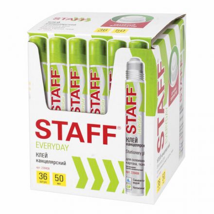 Клей канцелярский STAFF EVERYDAY, 50 мл, сетчатый аппликатор, 228408 Клей канцелярский STAFF EVERYDAY, 50 мл, сетчатый аппликатор, 228408