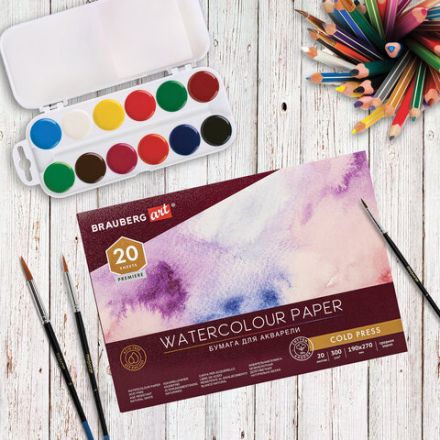 Альбом для акварели ХЛОПОК 30%, 300 г/м2, 190х270 мм, среднее зерно, 20 листов, склейка, BRAUBERG ART, 113219 Альбом для акварели ХЛОПОК 30%, 300 г/м2, 190х270 мм, среднее зерно, 20 листов, склейка, BRAUBERG ART, 113219