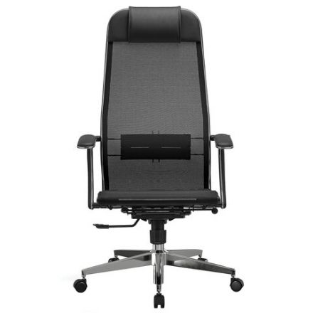 Кресло офисное МЕТТА "К-4-Т" хром, прочная сетка, сиденье и спинка регулируемые, черное
