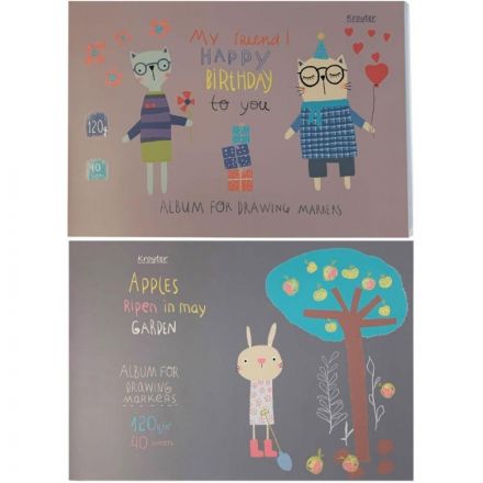 Альбом для рисования Kroyter 40л,А4,склей,планш,120гр,Аnimals 2шт/уп 64010 Альбом для рисования Kroyter 40л,А4,склей,планш,120гр,Аnimals 2шт/уп 64010