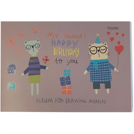 Альбом для рисования Kroyter 40л,А4,склей,планш,120гр,Аnimals 2шт/уп 64010 Альбом для рисования Kroyter 40л,А4,склей,планш,120гр,Аnimals 2шт/уп 64010