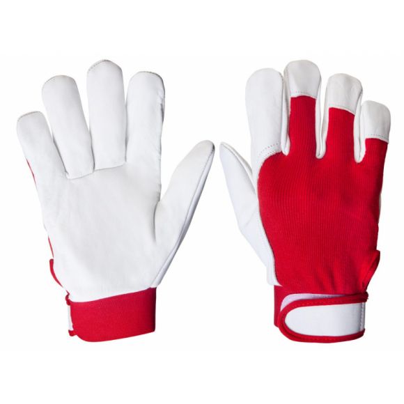 Перчатки кожаные рабочие JetaSafety JLE301-10 цв.красный/белый р.XL