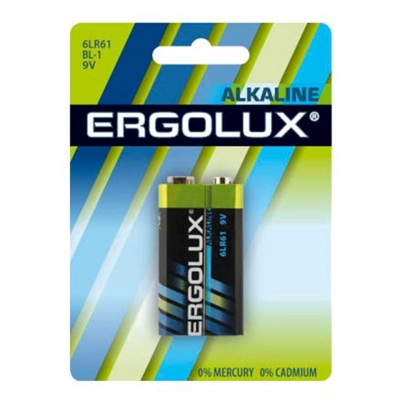 Батарейка Ergolux 6LR61 Alkaline BL-1 (6LR61 BL-1, батарейка,9В) Батарейка Ergolux 6LR61 Alkaline BL-1 (6LR61 BL-1, батарейка,9В)