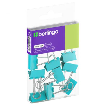 Зажимы для бумаг 19мм, Berlingo, 10шт., цветные, ПВХ упак., европодвес, голубые Зажимы для бумаг 19мм, Berlingo, 10шт., цветные, ПВХ упак., европодвес, голубые
