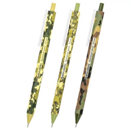 Карандаш механический 0,5 мм, BRAUBERG SOFT PRINT MILITARY, HB, корпус soft-touch ассорти, 181959