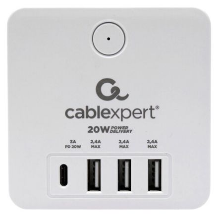 Сетевой фильтр CABLEXPERT Cube, 4 розетки, 16 А, 1 x Type-C PD, 3 х USB, белый, CUBE-4-СU3-W Сетевой фильтр CABLEXPERT Cube, 4 розетки, 16 А, 1 x Type-C PD, 3 х USB, белый, CUBE-4-СU3-W