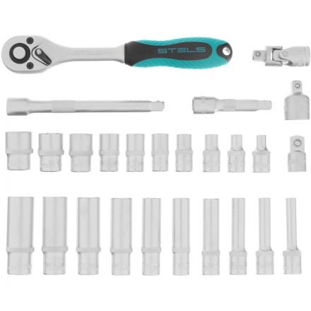 Набор головок торцевых с трещоткой Stels. 1/4. 26 предметов (13574) Набор головок торцевых с трещоткой Stels. 1/4. 26 предметов (13574)