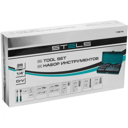 Набор головок торцевых с трещоткой Stels. 1/4. 26 предметов (13574) Набор головок торцевых с трещоткой Stels. 1/4. 26 предметов (13574)