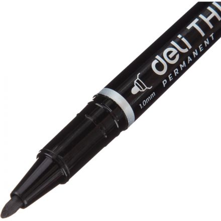 Маркер перманентный двусторонний Deli Think 0,5/1 мм черный EU211-BK Маркер перманентный двусторонний Deli Think 0,5/1 мм черный EU211-BK