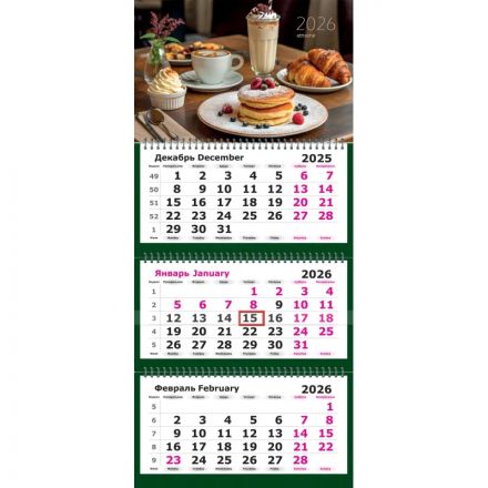 Календарь настенный 3-х блочный 2026 Attache, 305х675, Десерты, 80г