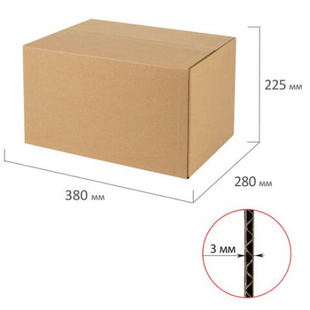 Гофроящик, длина 380 х ширина 280 х высота 225 мм, марка Т22, профиль В, FEFCO 0201 / ГОСТ, исполнение А, 440055 Гофроящик, длина 380 х ширина 280 х высота 225 мм, марка Т22, профиль В, FEFCO 0201 / ГОСТ, исполнение А, 440055