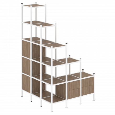 Loft Угловой внешний стеллаж наборный VR.L-59 Дуб аризона/Белый металл 1278*1278*2280 Loft Угловой внешний стеллаж наборный VR.L-59 Дуб аризона/Белый металл 1278*1278*2280