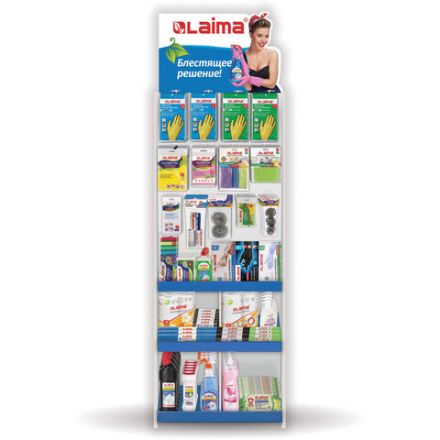 Стойка для размещения товара напольная усиленная LAIMA, 200х70х40 см, 3 полки, 18 крючков, 504873 Стойка для размещения товара напольная усиленная LAIMA, 200х70х40 см, 3 полки, 18 крючков, 504873