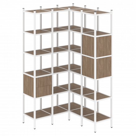 Loft Угловой внутренний стеллаж наборный VR.L-34 Дуб аризона/Белый металл 1278*1278*2280