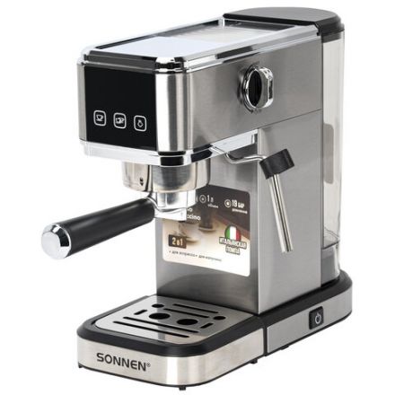 Кофеварка рожковая SONNEN CM-2033, ручной капучинатор, сенсор, 1 л, 1350 Вт, 19 бар, 457883