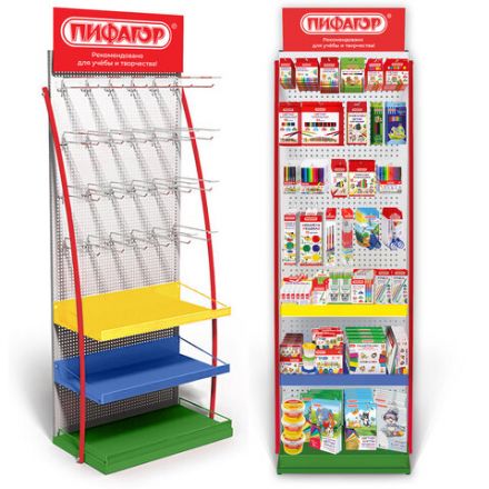Стойка для размещения товара напольная ПИФАГОР, 2050x600x500 мм, 25 крючков, 3 полки, металл, 504878 Стойка для размещения товара напольная ПИФАГОР, 2050x600x500 мм, 25 крючков, 3 полки, металл, 504878