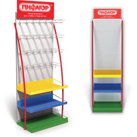 Стойка для размещения товара напольная ПИФАГОР, 2050x600x500 мм, 25 крючков, 3 полки, металл, 504878 Стойка для размещения товара напольная ПИФАГОР, 2050x600x500 мм, 25 крючков, 3 полки, металл, 504878